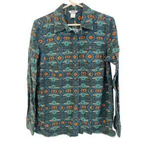 Duluth Trading Mens Green‎ Cotton Aztec Long Sleeve Button Up Shirt Size Medium